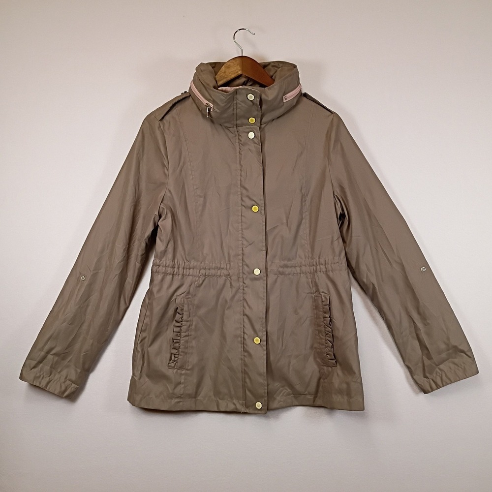 Utilitycore Jessica Simpson Womens Medium Taupe Ruffle Utility Jacket Hood